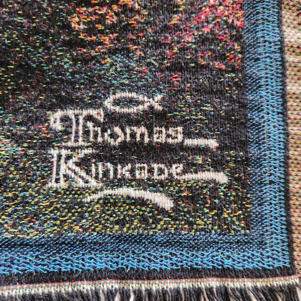 THOMAS KINKADE Painter Of Light Tapestry Cottage Made USA Fringe Cotton 40 x 60 - Picture 2 of 9